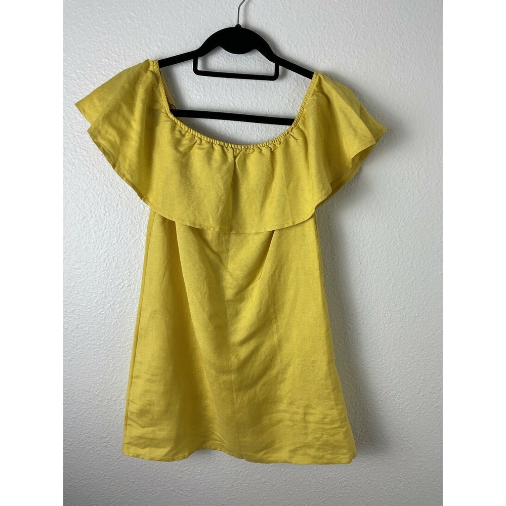 Golden Yellow Off the Shoulder Ruffle Forever 21 Small S Linen Blend Dress